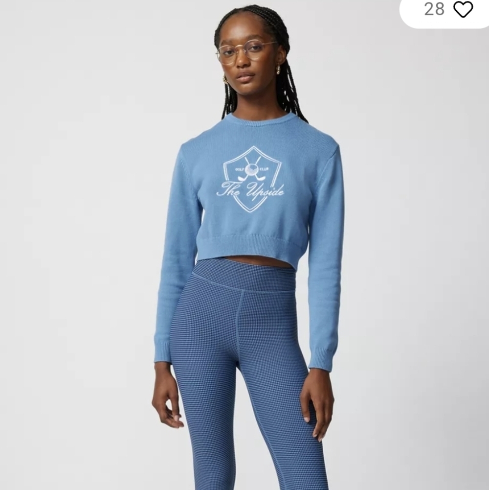 The Upside Club Karlie Cropped Cotton Jumper Blue Medium NWOT